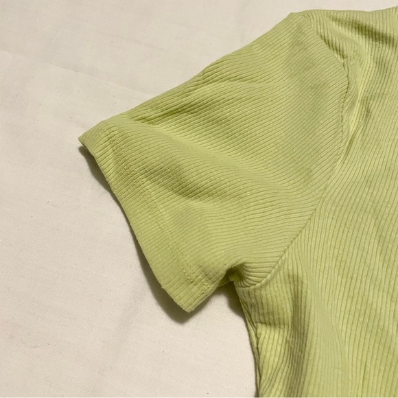 Zara Drawstring Scrunched V-Neck Cropped Ribbed T-Shirt Small - Picture 13 of 16